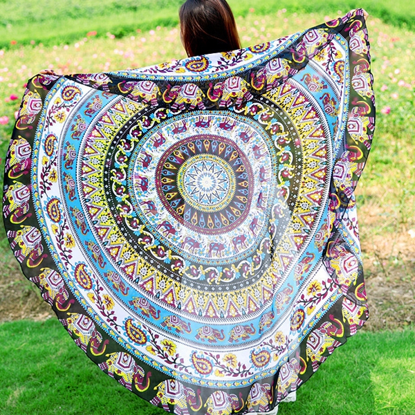 

Honana WX-92 150cm Bohemian Thin Chiffon Beach Mat Mandala Round Silk Scarf Bed Sheet Tapestry