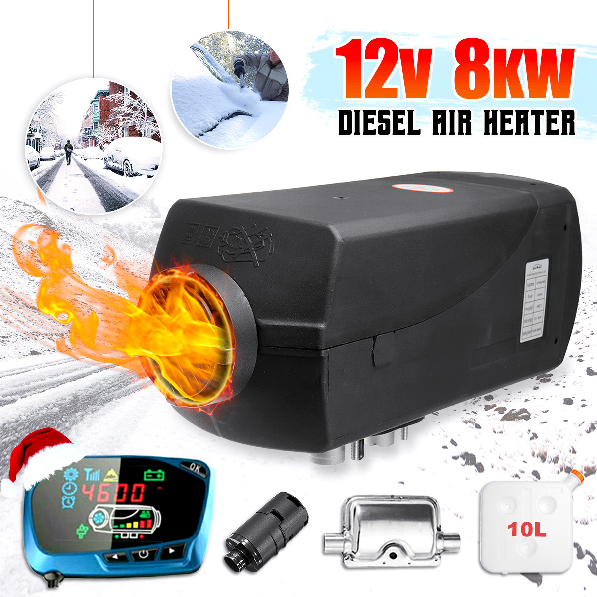 12V 8KW Diesel Air Heater Diesel Fuel Parking Heater LCD Switch Warming Equipment Kit 10L Tank