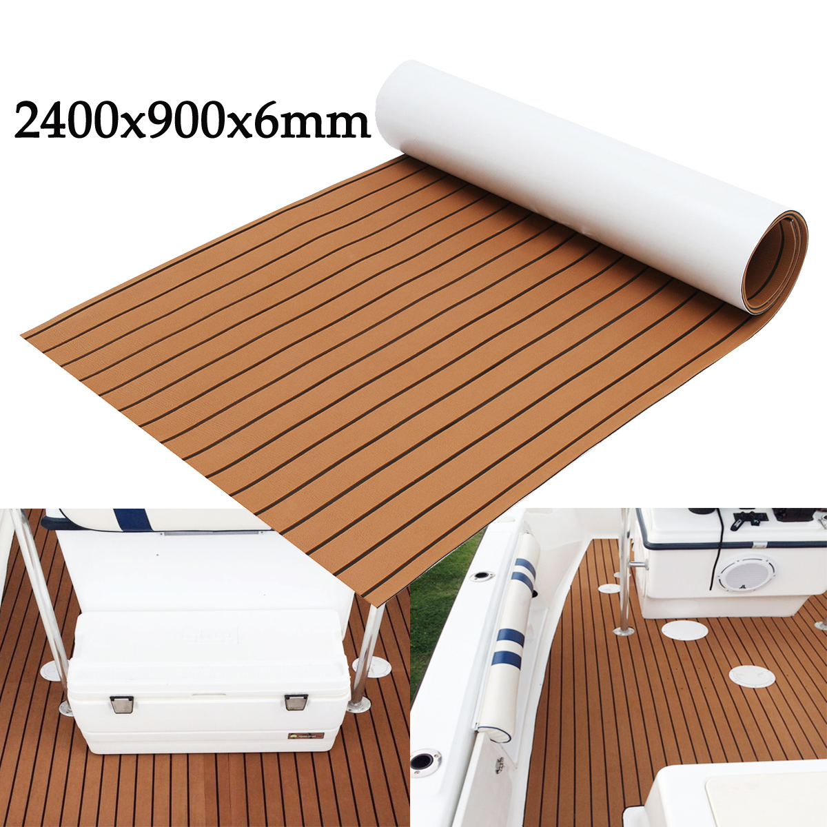 240cm x 90cm x 6mm Marine Flooring Faux Teak EVA Foam Boat Decking Sheet Brown