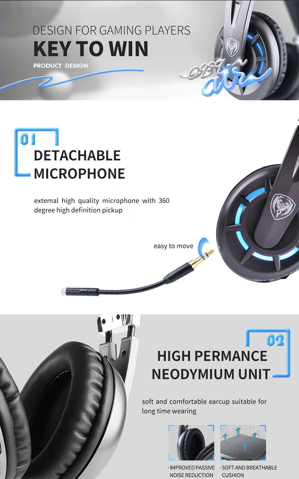 SOMiC G939AIR 2.4GHz Wireless 7.1 Channel Surround Sound Stereo Gaming Headphone Headset with Mic 54