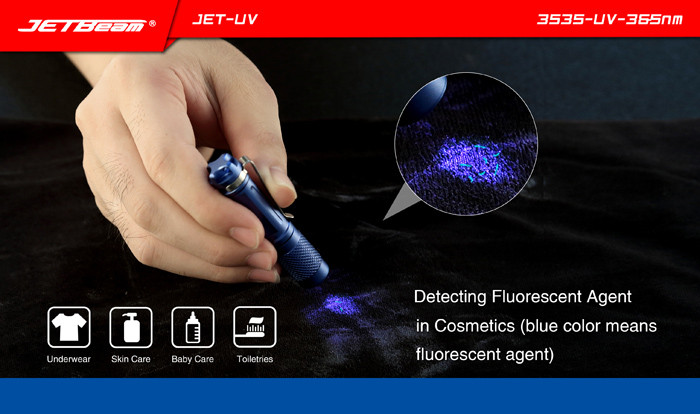 Jetbeam JET-UV 3535-UV-365nm Ultraviolet Light UV 3 Mold Led UV Flashlight Waterproof for Detecting Note by AAA 14500 Battery