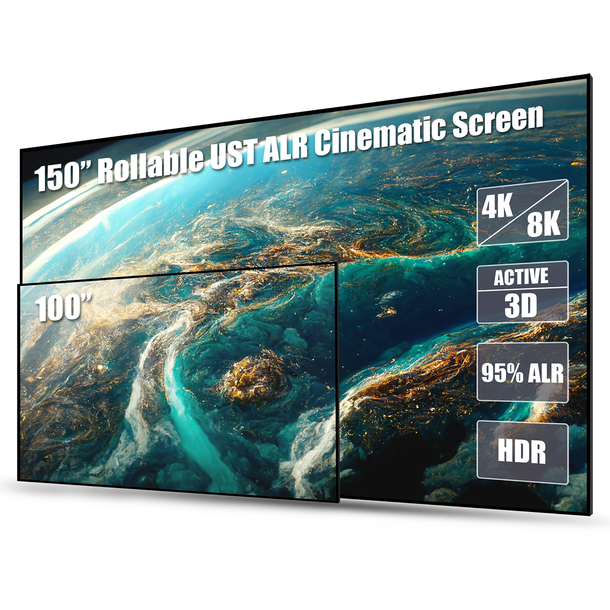 AWOL 120Inch ALR Projector Cinematic Screen UST 16:9 170° Viewing Angle Ambient 95% Ceiling Light Giant Cinema Screen