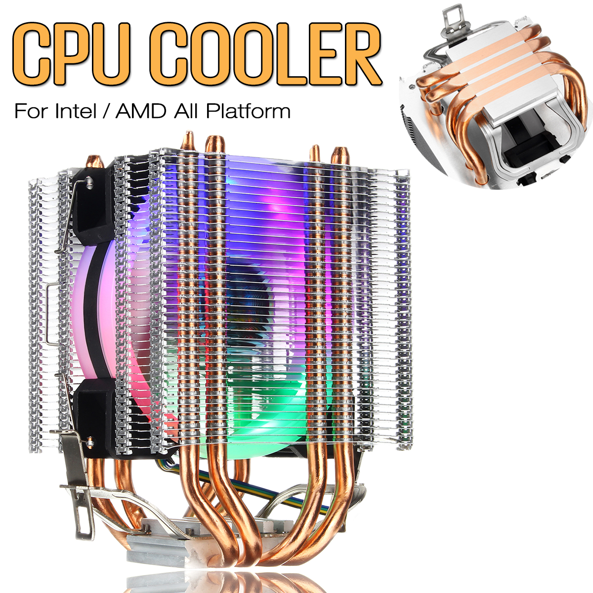 4Pin 4 Heatpipes Colorful Backlit CPU Cooling Fan Cooler Heatsink For Intel AMD 12