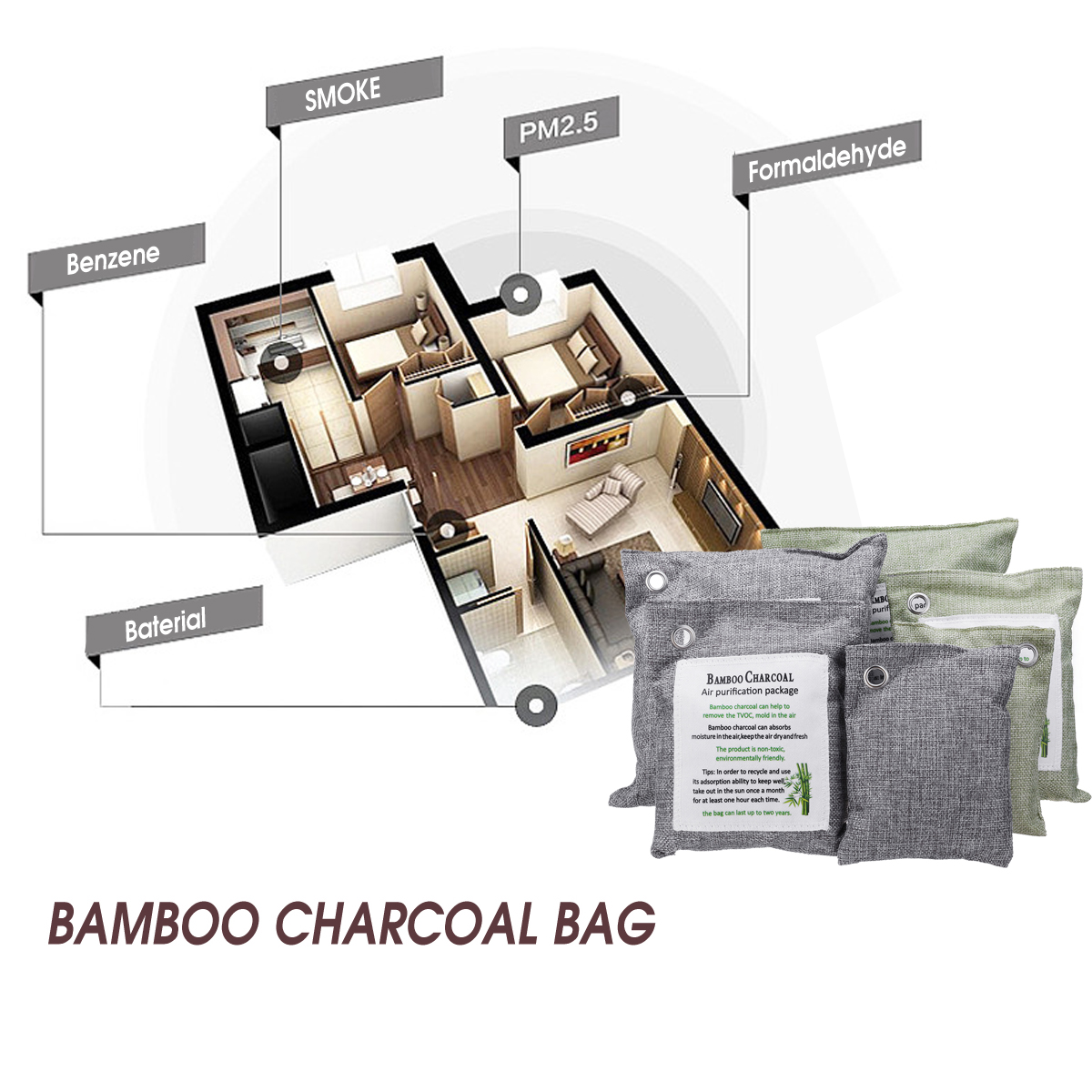 Muiti-used Air Purifying Freshener Bag Activated Bamboo