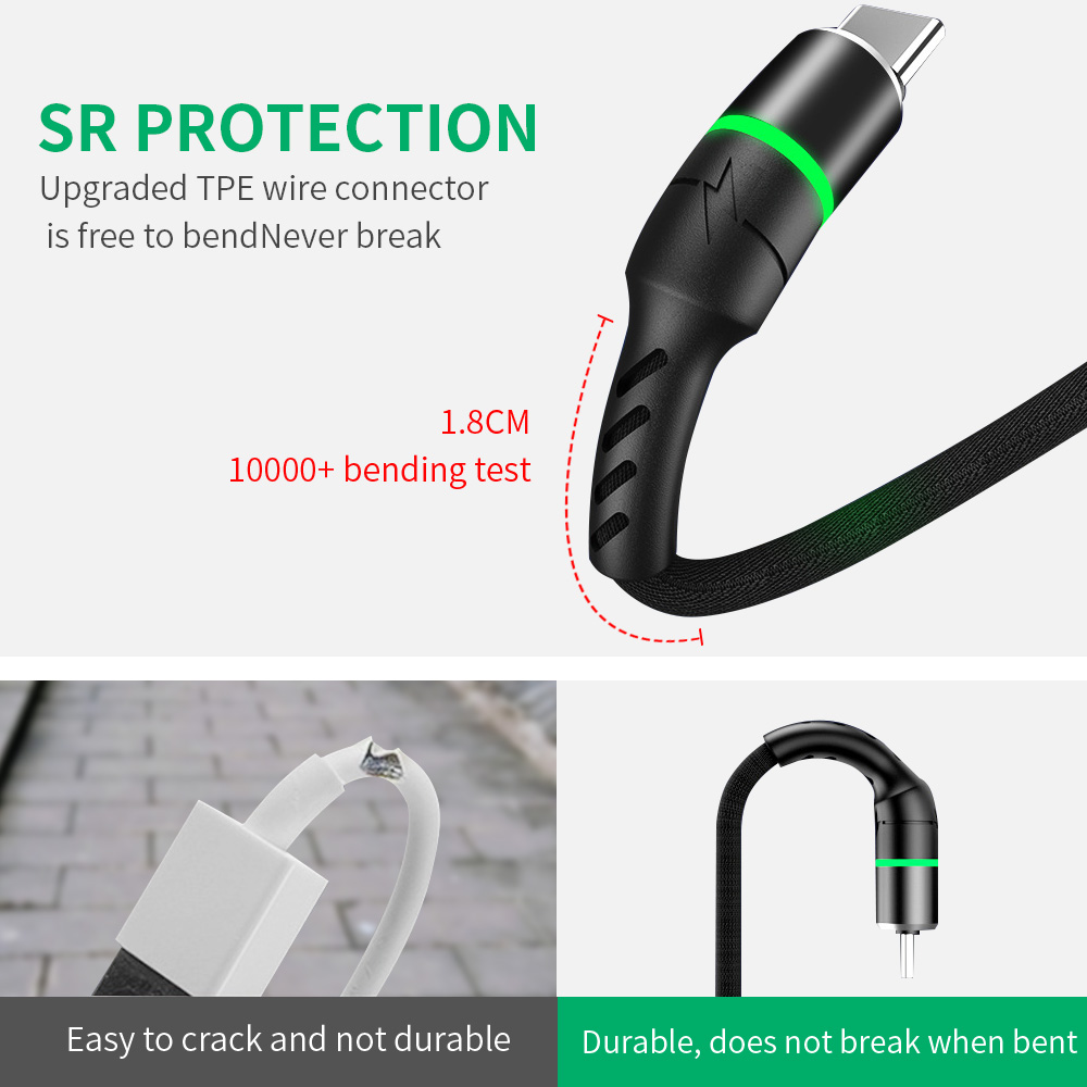 Bakeey Micro USB Type C 3A Data Cable Fast Charging LED Illuminated Wire For Mi10 9Pro  Note 9S Huawei P30 P40 Pro Oneplus 8Pro