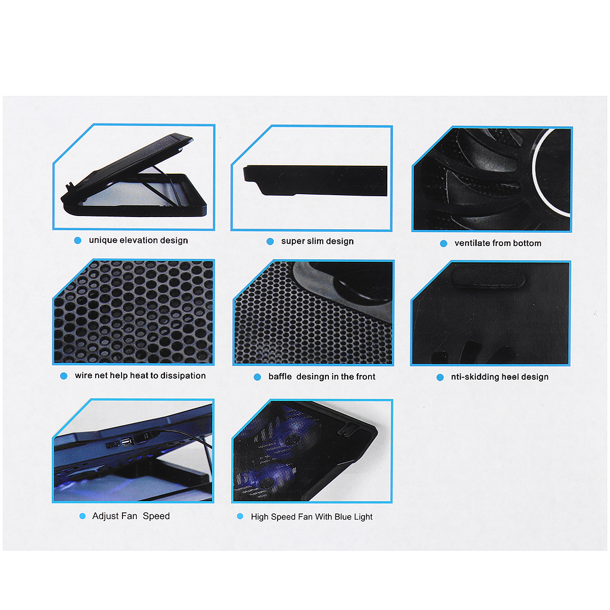 4 Fan Adjustable Laptop Cooling Pad Cooler Portable Stand For 14-17inch Laptop