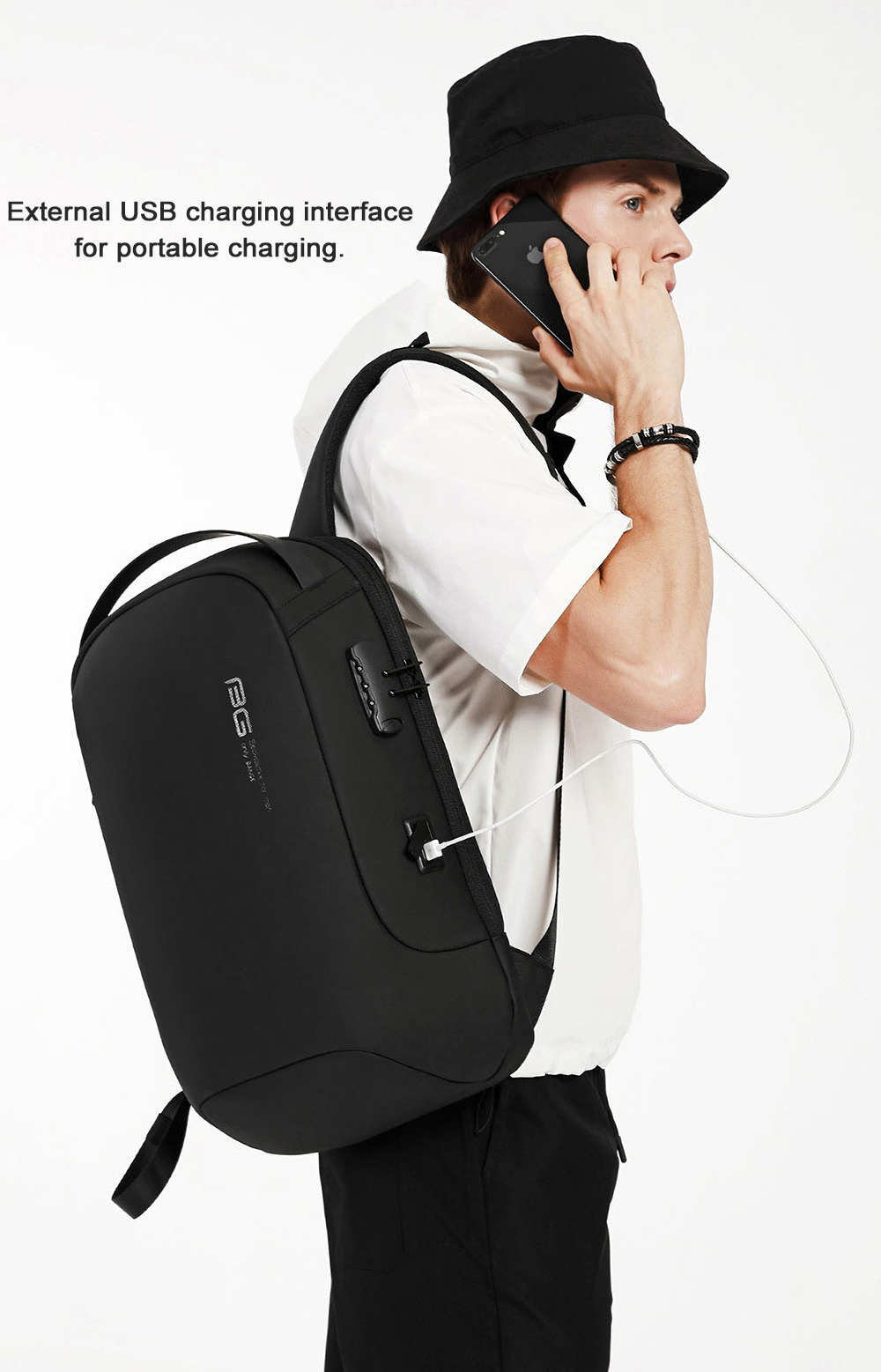 BANGE BG-7225 Anti-theft Backpack Laptop Bag Shoulder Bag USB Charging Men Business Travel Storage Bag for 15.6 inch Laptop