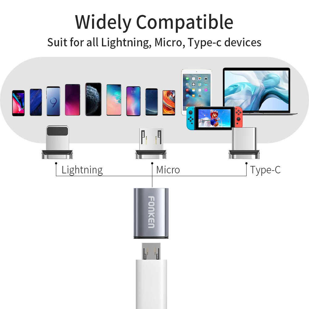 FONKEN Magnetic Micro USB/USB-C Adapter Converter Cable Connector 3A Fast Charging for Samsung Galaxy Note S20 ultra Huawei Mate 40 OnePlus 8 Pro