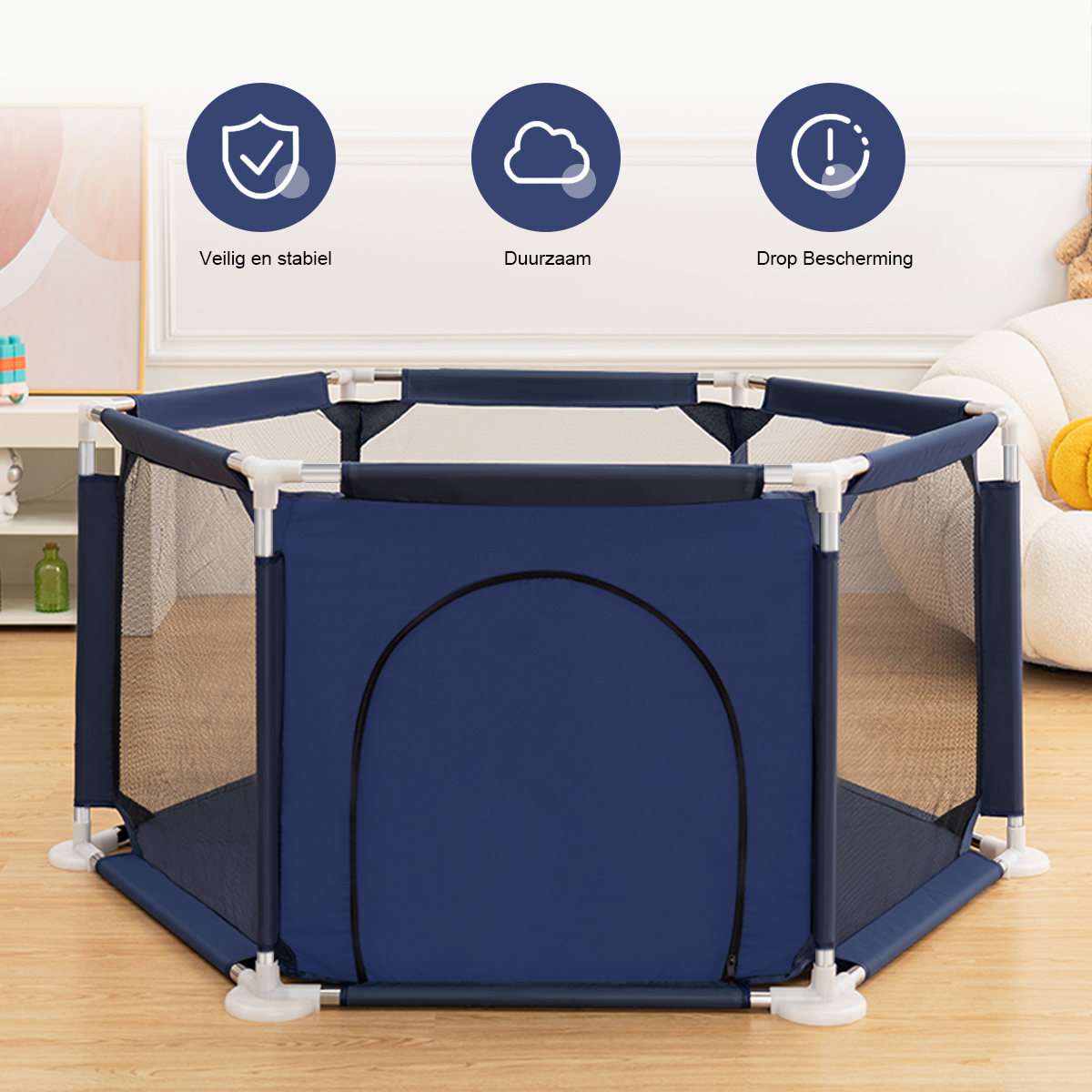 Comomy 6 Sided Baby Playpen for Babies Baby Playard Infants Toddler 6 Panels Safety Folding Indoor Outdoor Kids Play Pens Baby Fence Game Toy Pool Tent