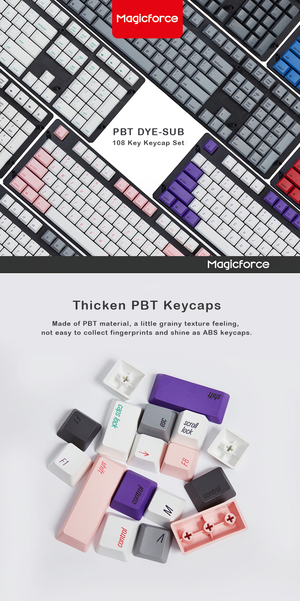 Magicforce 108 Key UV-Light Color Dye-sub PBT Keycaps Keycap Set for Mechanical Keyboard 30