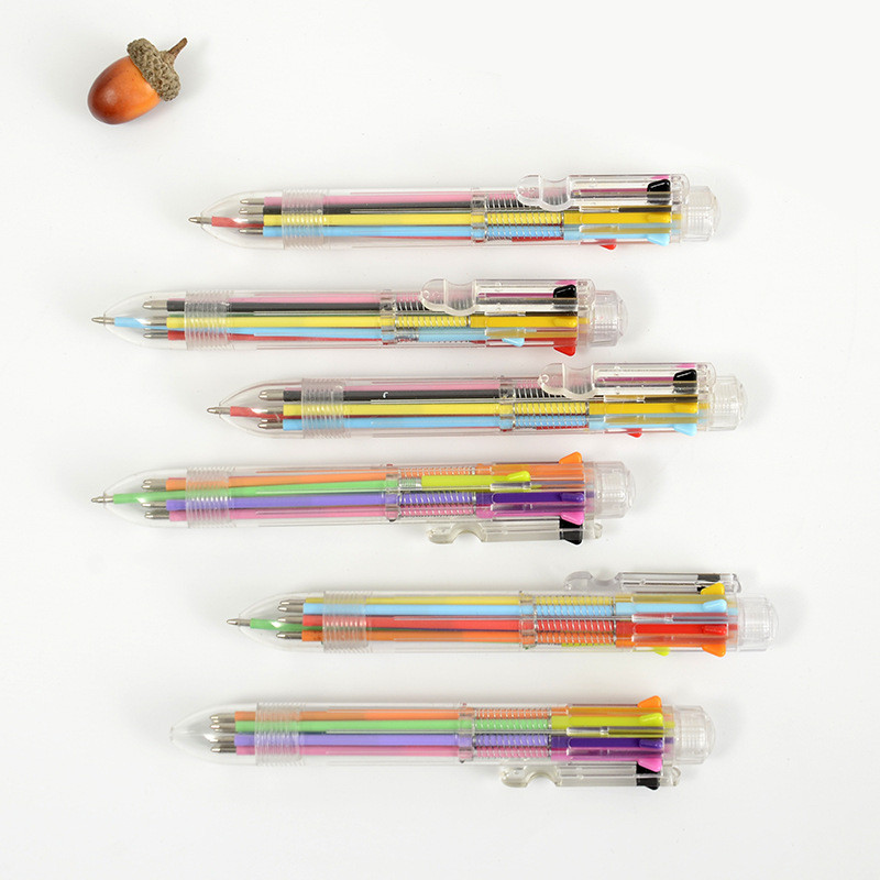 1 x Multicolor Ballpoint Pen Multifunction 8 In 1 Colorful Pressed Ballpoint Pen 0.5mm School Supply