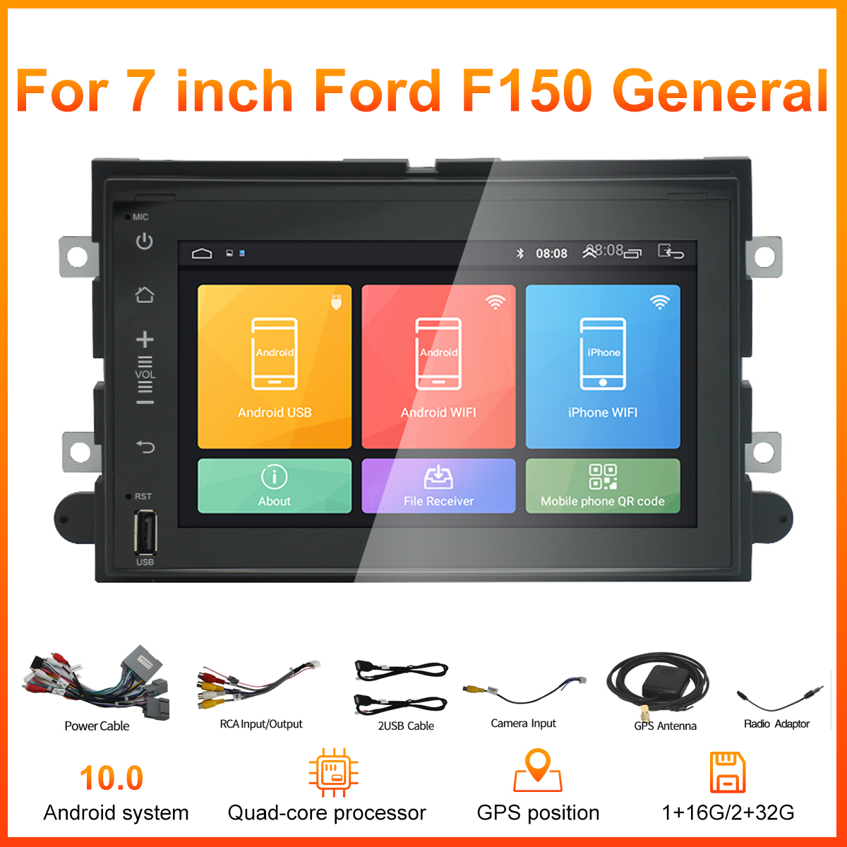 7 Inch 2 Din for Android 10.0 Car Stereo Radio Navigation Reversing Image Multimedia GPS DSP FM MP5 Player for Ford