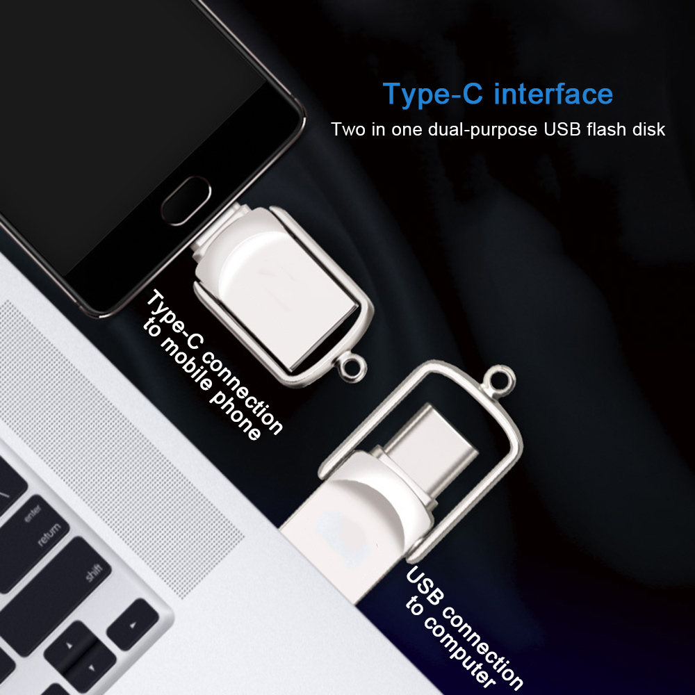 2 in 1 Type-C USB 2.0 USB Flash Drive Mini Memory Disk High Speed 16GB 32GB 64GB Metal Portable U Disk