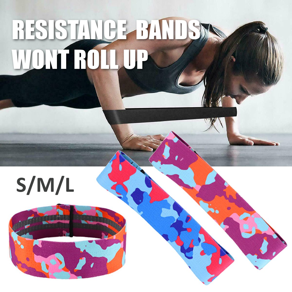 Polyester Cotton Resistance Bands Hip Circle Fitness Exercise Anti-slip Strap