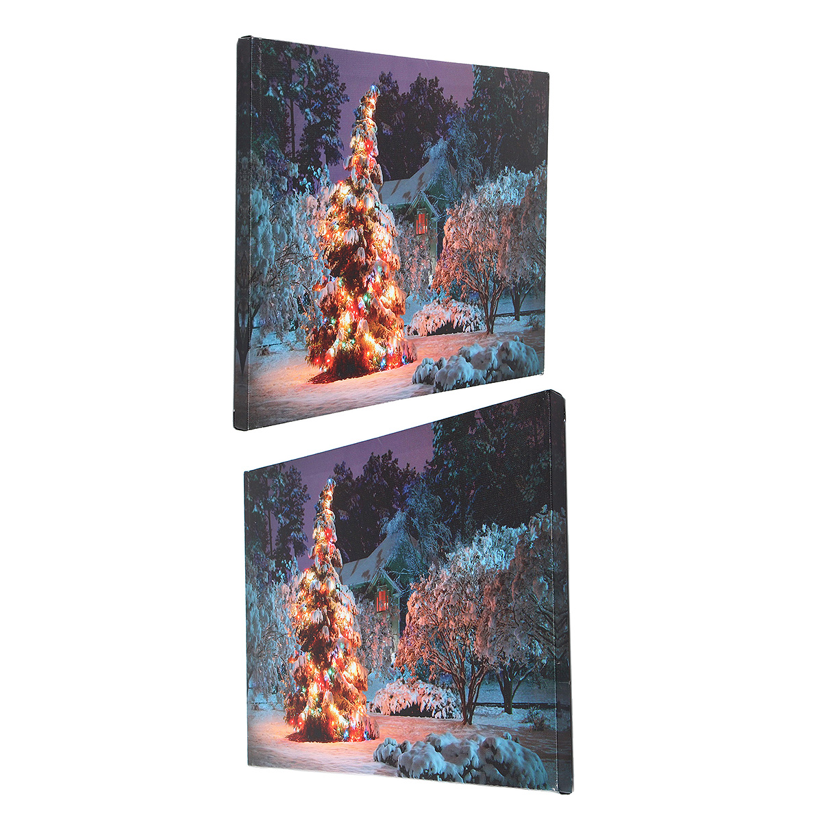 40 x 30cm Battery Operated LED Christmas Snowy House Front Tree Xmas Canvas Print Wall Art 
