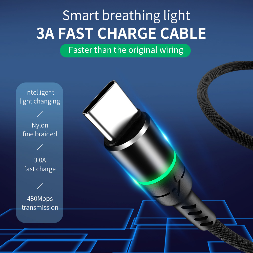 Bakeey 3A Micro USB Type C LED Illuminated Fast Charging Data Cable For Huawei P30 Pro P40 Mate 30 Mi10 K30 S20 5G