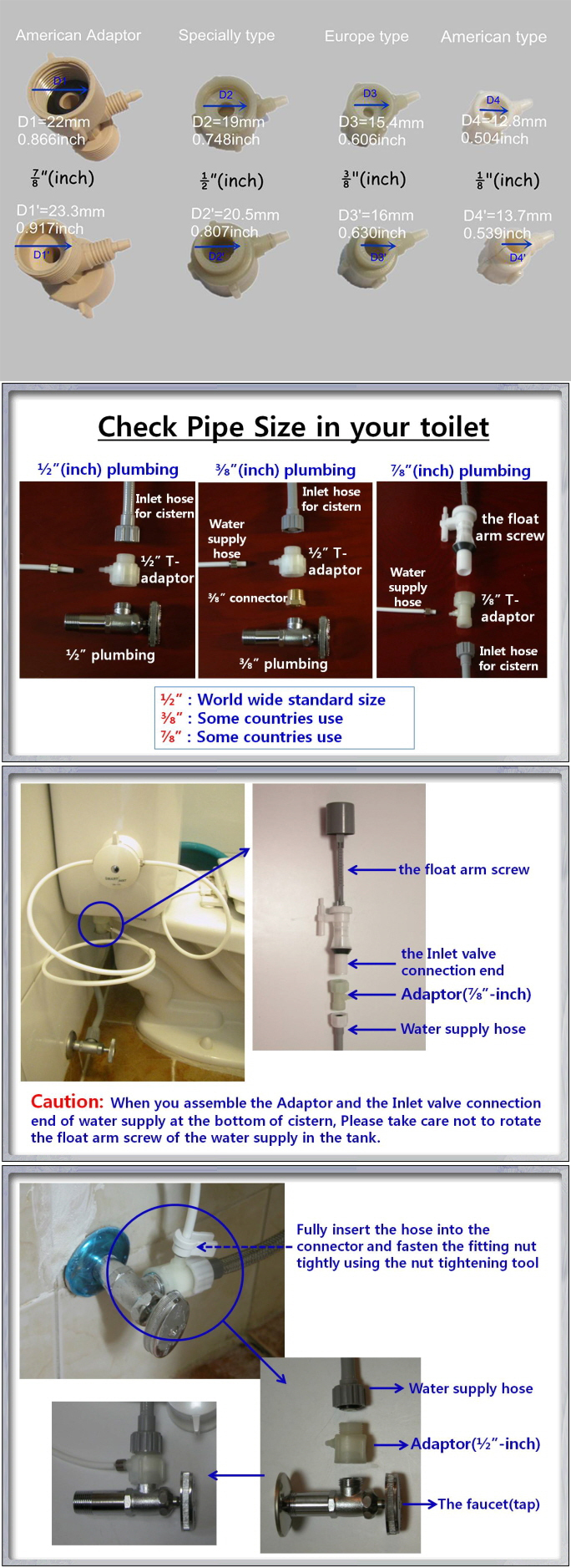 PU water hose t-adapter for smart toilet bidet
