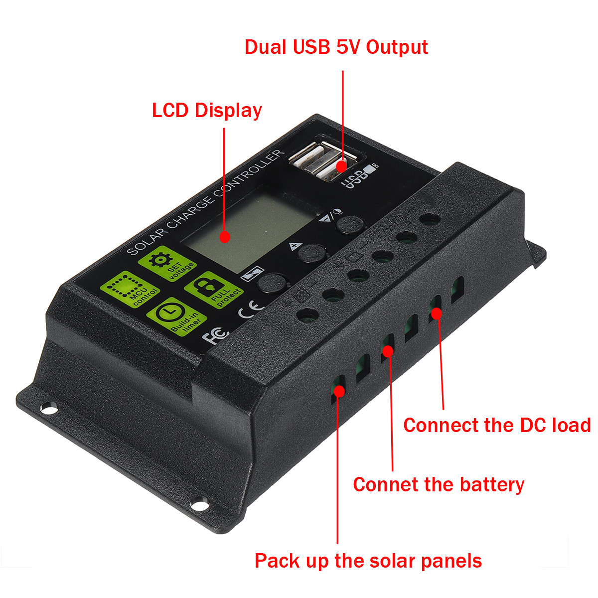PWM 10A 12V/24V Auto Solar Panel Solar Charge Controller Battery Charge Adapter LCD USB