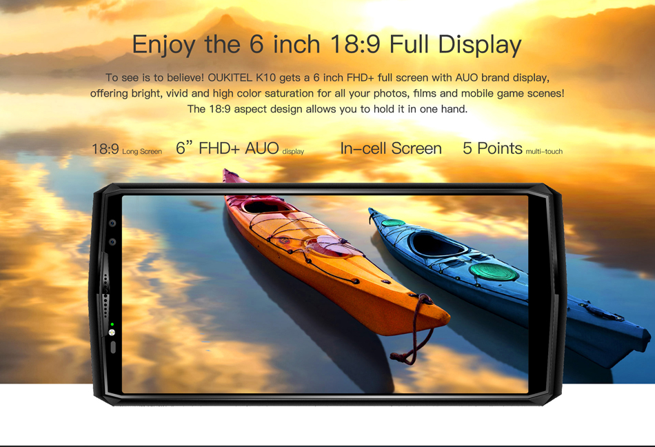 Oukitel K10 6.0 inch Face ID 11000mAh 5V/5A 6GB RAM 64GB ROM MT6763 Octa Core 4G Smartphone
