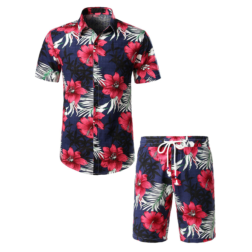 New Mens Floral Printing Hawaiian Beach Suit Slim Holiday Set – Chile Shop