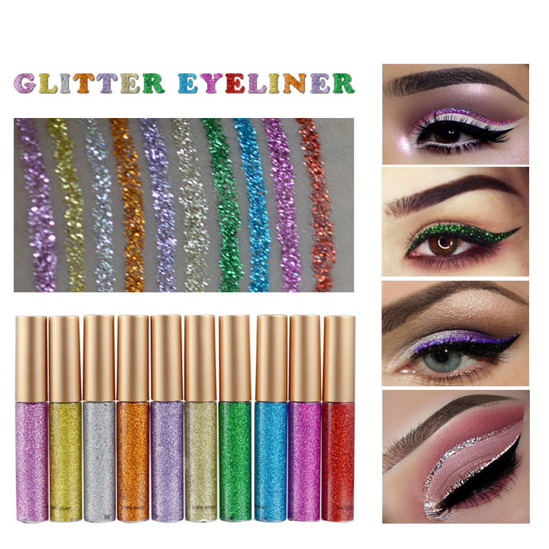 Glitter Eyeliner Liquid Makeup Eyes Liner Waterproof Gold Green Shinning Diamond Pigmented Halloween