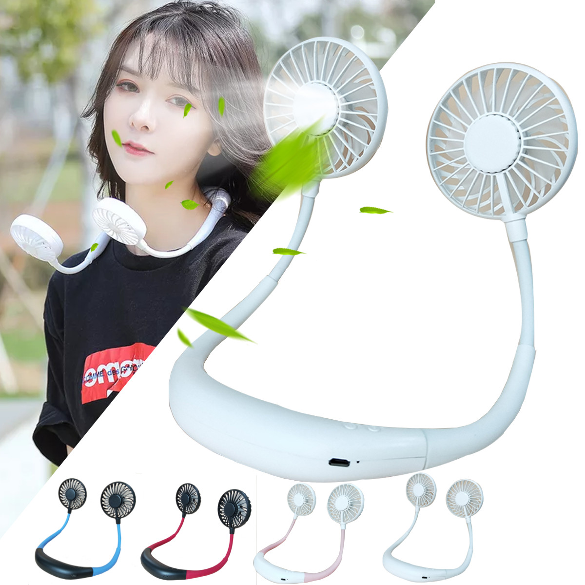 LED Personal Fan Hands-free Min Fan Aromatherapy Portable Li-ion Battery USB Rechargable Hanging Neck Sport Fan Mini Air Fan - Blue 16