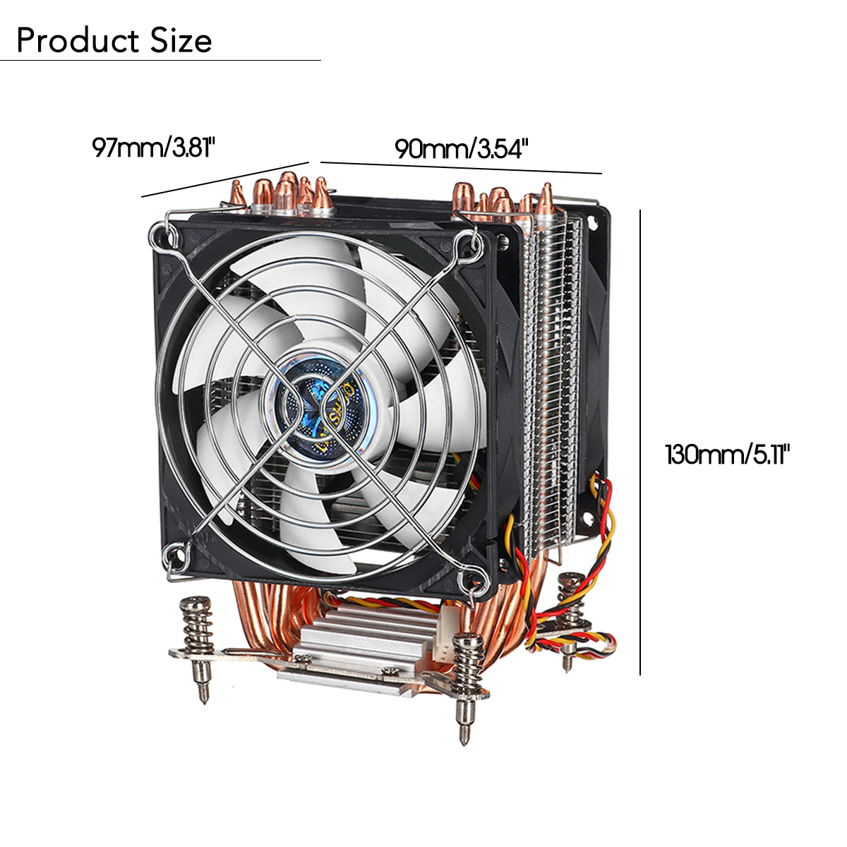 3 Pin 90cm Double Cooling Fan 6 Heat Pipes Cooler Heatsink for 115X 1366 Motherboard 16