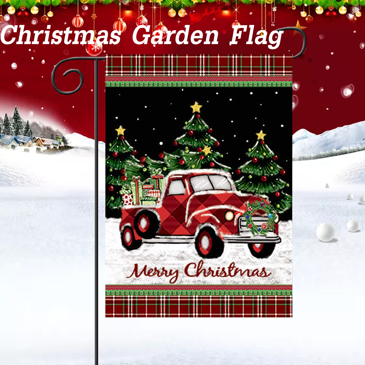 Holiday Red Truck Garden Flag Snow Double Sided Merry Christmas 
