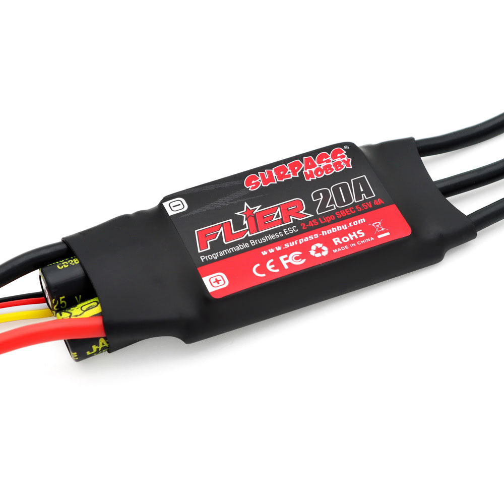 SURPASS-HOBBY FLIER Series New 32-bit 20A Brushless ESC With 5.5V/4A BEC Support Programming for RC Airplane