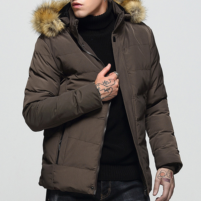 

Мужская съемная пушистая капюшон Толстая теплая зимняя мягкая куртка
