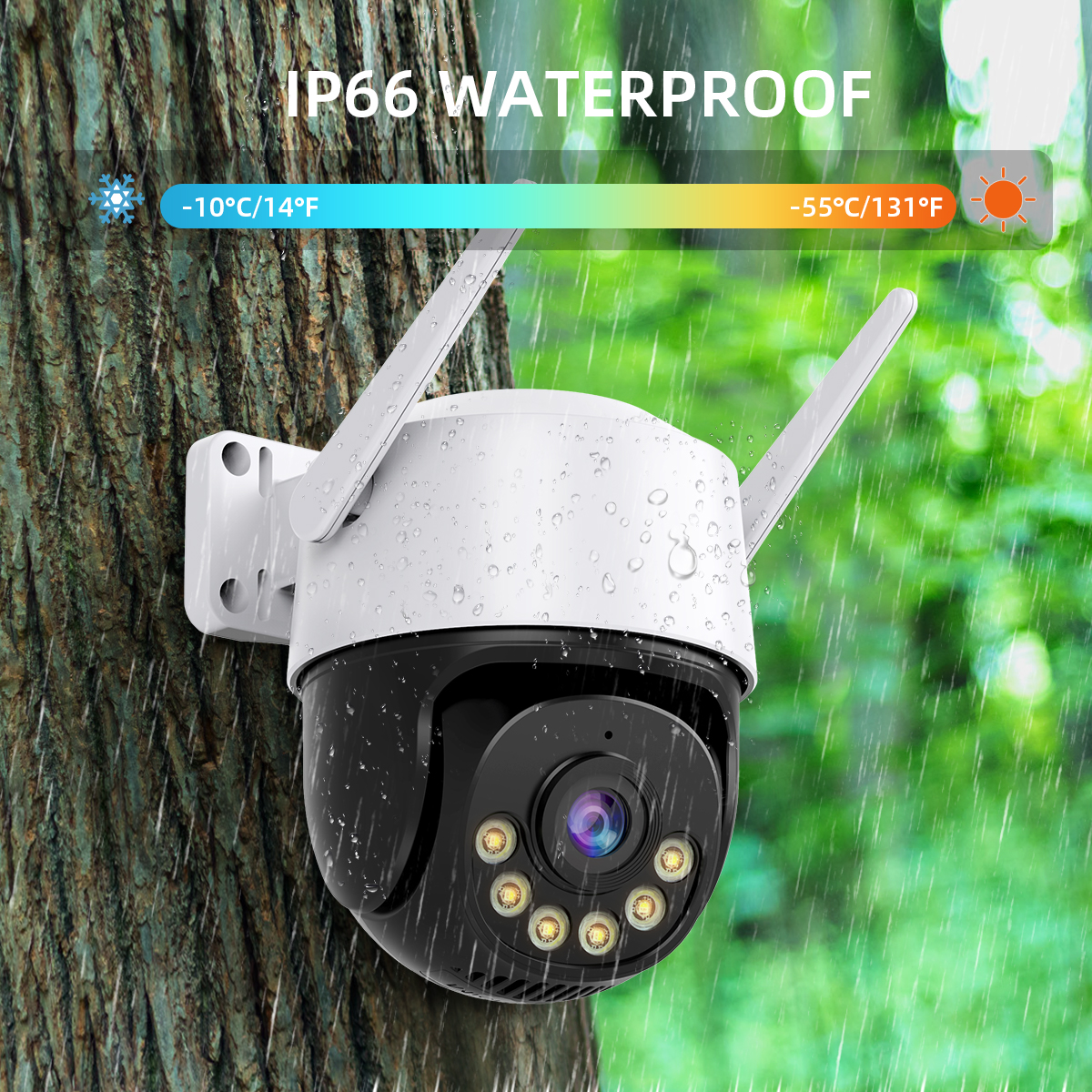 2MP WiFi iP Camera Wireless Home PTZ Night Vision Motion Detection 2-way Audio IP66 Waterproof AP Hotspot APP Remote Monitoring Security Camera
