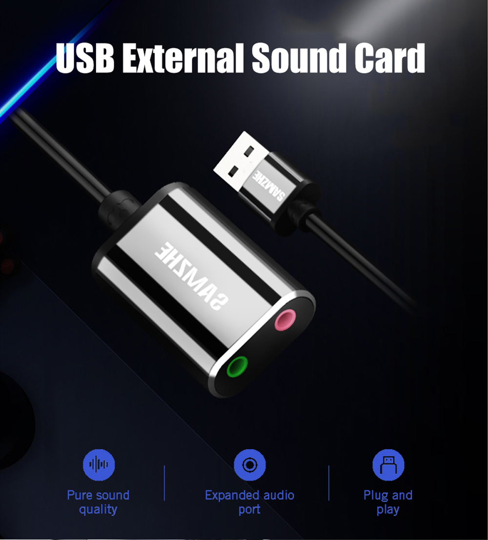 SAMZHE USB External Sound Card 3.5mm USB Adapter USB to Microphone Speaker Audio Interface for PS4 PC Laptop USB Sound Card