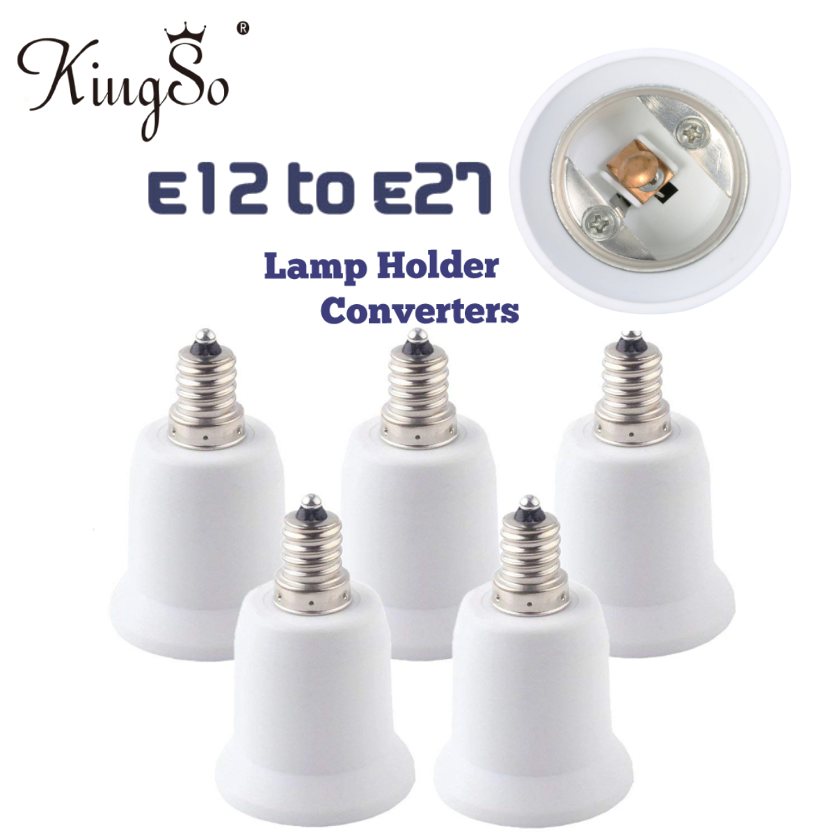 5 Pcs E12 to E27 Candelabra Base Bulb Lamp Light LED Screw Socket