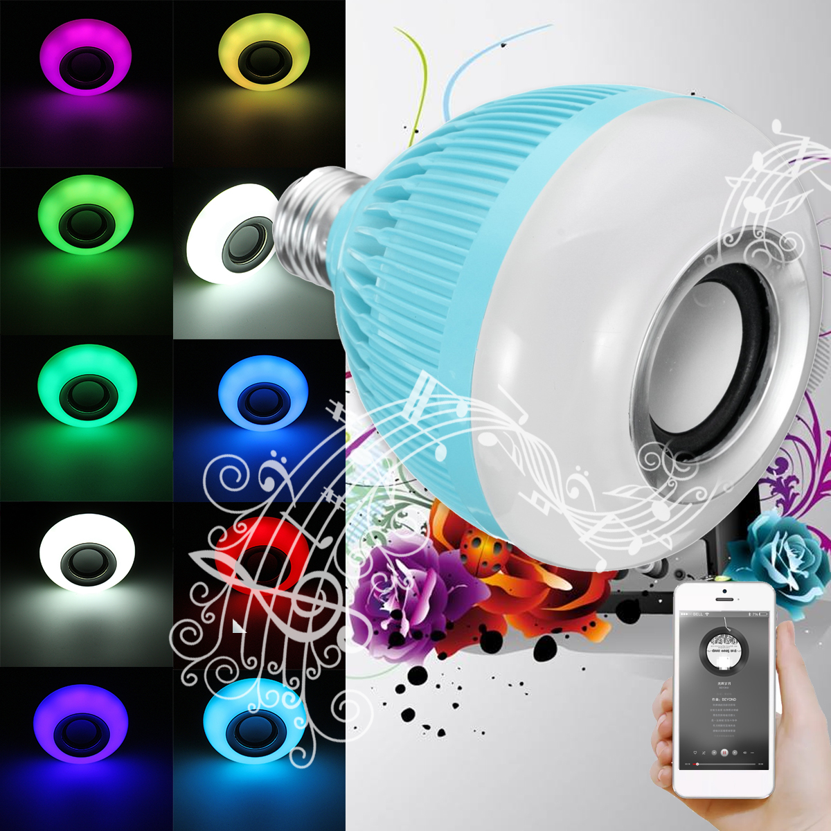

E27 12W RGB LED Bluetooth Speaker Wireless Remote Control Music Play Light Bulb AC100-240V