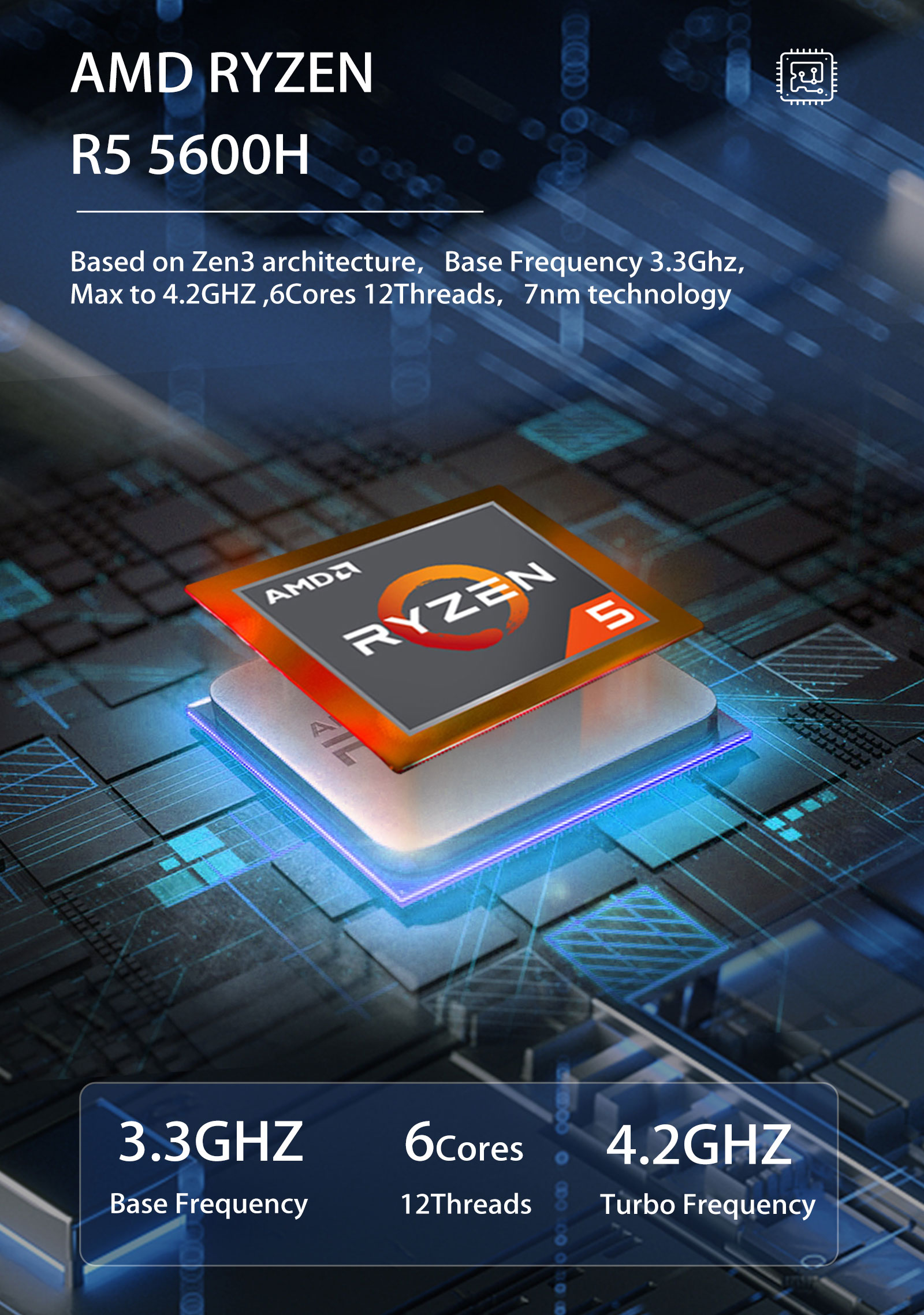 T-BAO MN56 AMD Ryzen 5 5600H 16GB RAM 512GB SSD 8K Triple Output Mini PC WIFI6 1000M USB3.0 Type-C Mini Computer Desktop PC