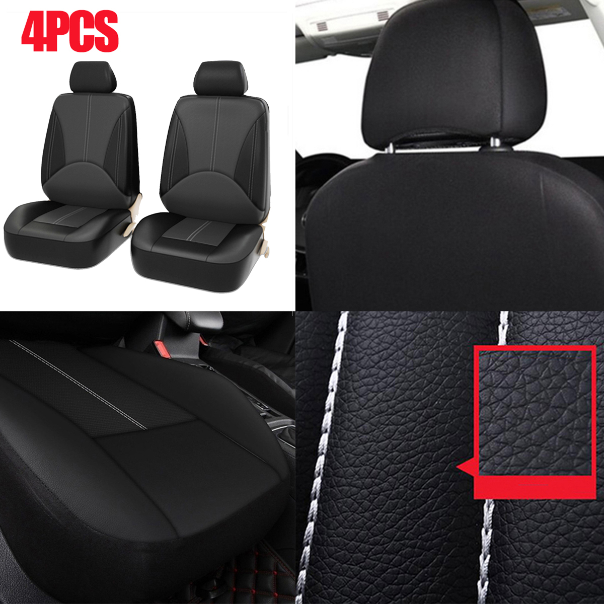 4PCS Front Seat Universal Car Seat Covers Faux Leather Breathable Cushion