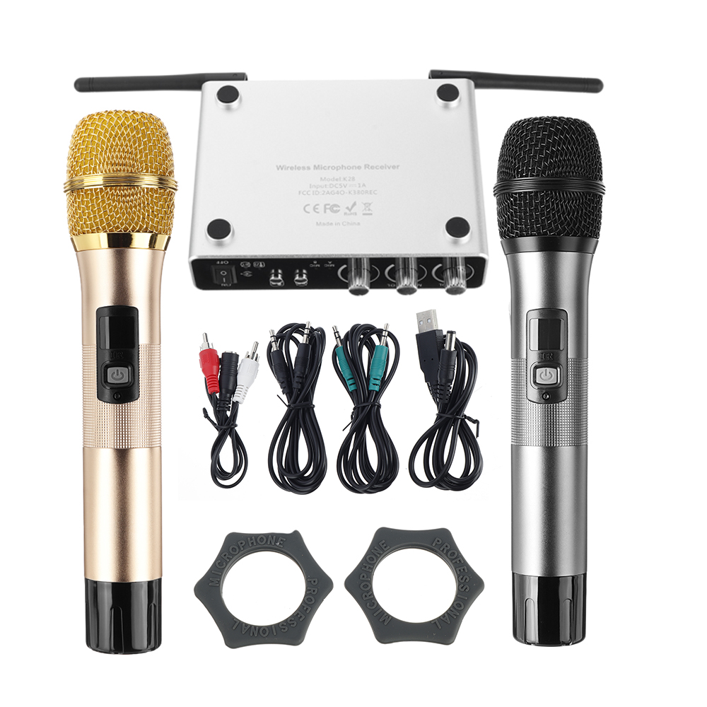 Gitafish K28 Wireless Handheld Microphone System with 2 Cordless Mics and Receiver Box Professional Live Equipment Optional 25 Channels UHF Band Wire