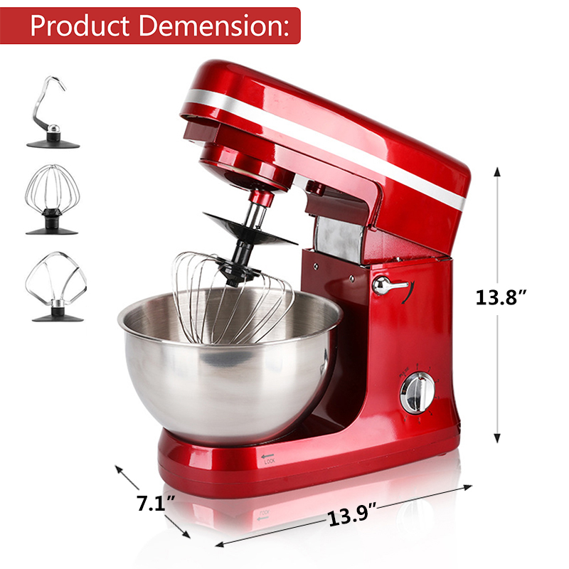 1000W 5L Multifunctional Electric Food Stand Blender Mixer Kneading Dough Machine 6 Speed Tilt-Head Stainless Steel Table Egg Beater