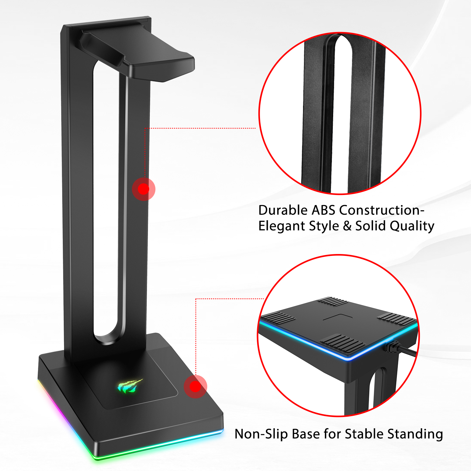 Havit RGB Headphones Stand with 3.5mm AUX and 2 USB Ports, Headphone Holder for Gamers Gaming PC Accessories Desk
