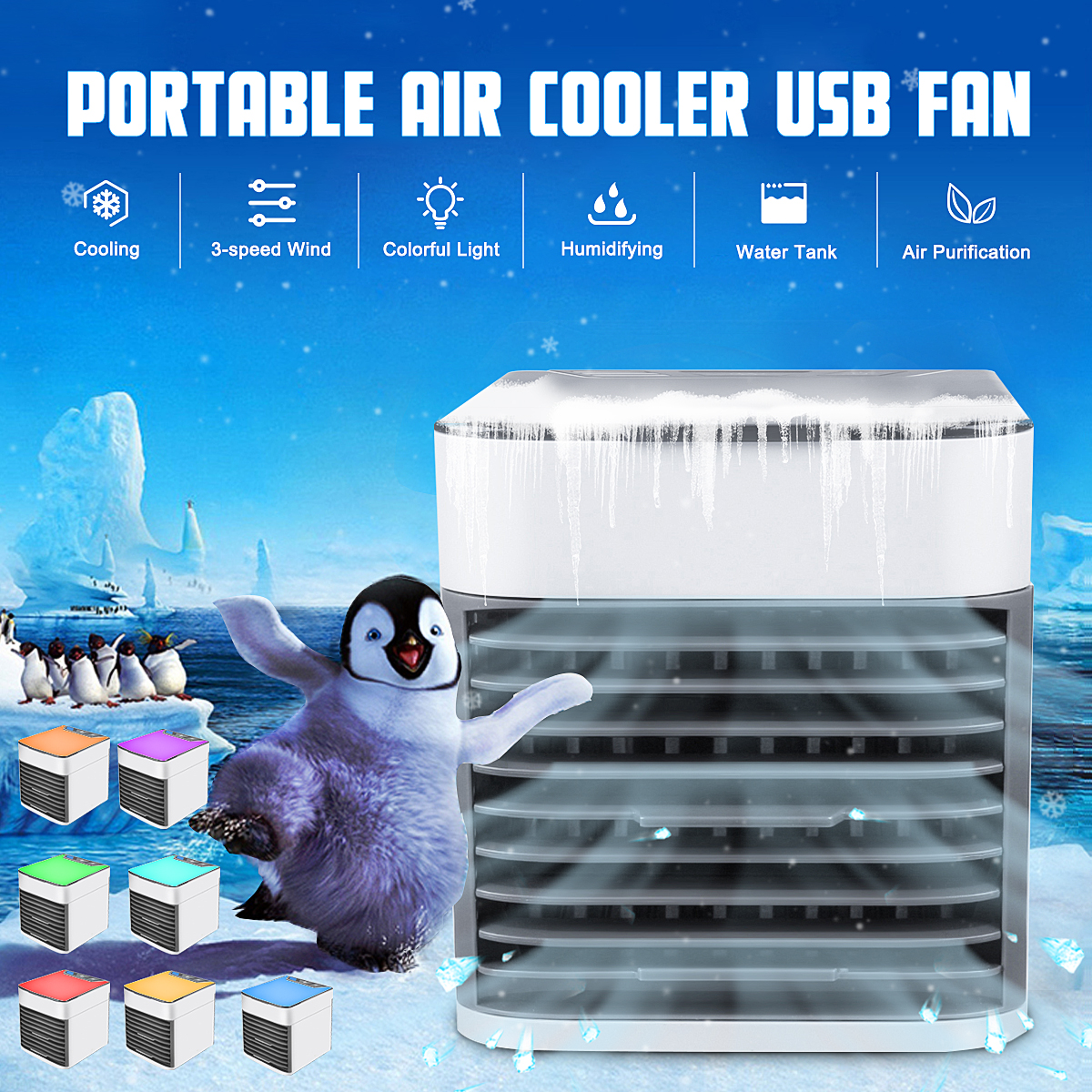 7 Colors 3 In1 Air Cooler Personal USB Arctic Air Conditioner Fan Cooler Humidifiers Portable Mini Size Table Fan