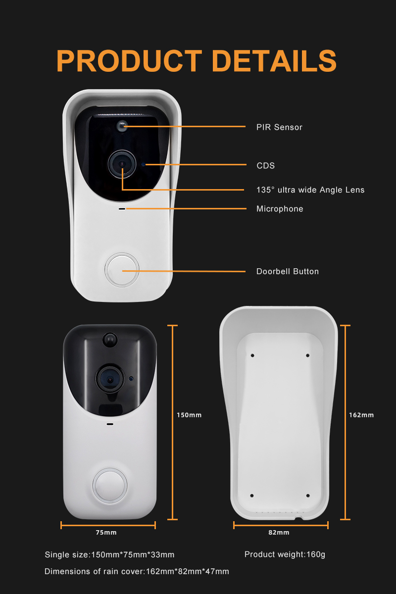 PRIPASO D5 Tuya 1080P 2MP WiFi Wireless Video Doorbell Camera IP65 Waterproof Security Surveillance with Infrared Night Vision Intelligent