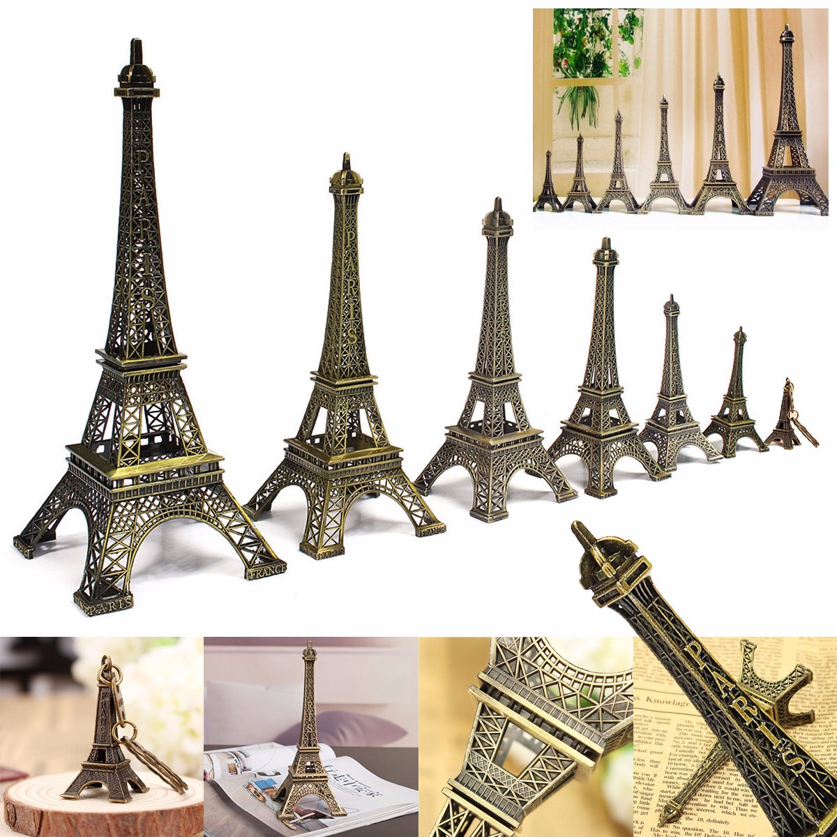 

Бронзовый тон Париж Эйфелева башня фигурка статуя старинные модели декор сплава 4 размера