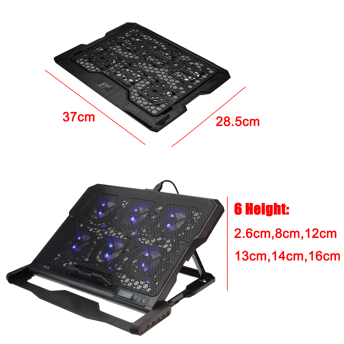 Adjustable Laptop Cooling Pad USB Cooler 6 Cooling Fans With Stand For 12-15.6 inch Laptop Use 20