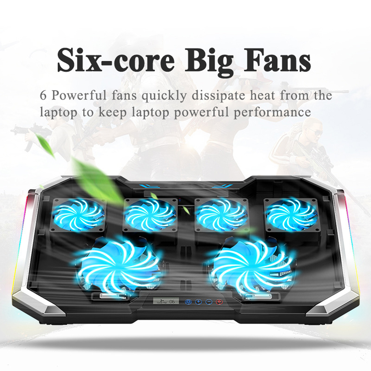 LCD Screen Notebook Cooler 6 Fan 6 Light Key Controlled RGB luminescence Computer Cooling Base Laptop Cooling Pads