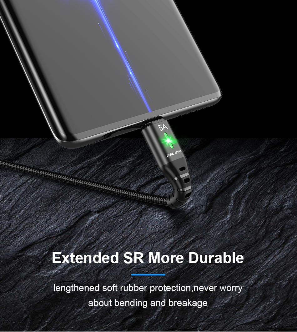 USLION 5A Led Light USB to Micro USB Cable QC 3.0 FCP Fast Charging Data Transmission Nylon Core Line 1M/2M Long For Xiaomi For HUAWEI For Samsung Phone