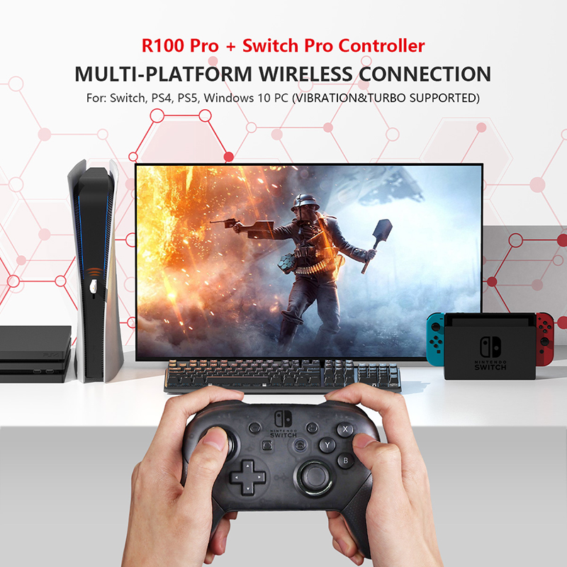 BIGBIG WON R100 Pro Wireless Bluetooth Adapter Gamepad Converter Game Controller Receiver for Nintendo Switch Windows 10 PC for PS4 PS5 for Xbox One Series X S