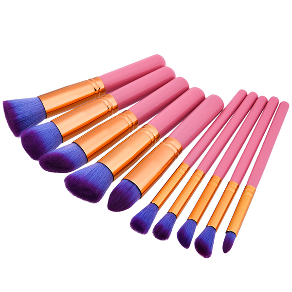 10pcs Pink Purple Soft Makeup Brushes Set Kit Eye Shadow Lips Shaping Blending Foundation Powder