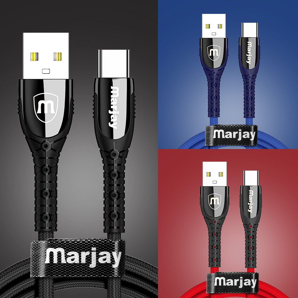 Marjay 3A Micro USB Type C Fast Charging Lace Zinc Alloy Weaving Mobile Phone Data Cable For HUAWEI P30 Oneplus 7 MI9 S10 S10+ 