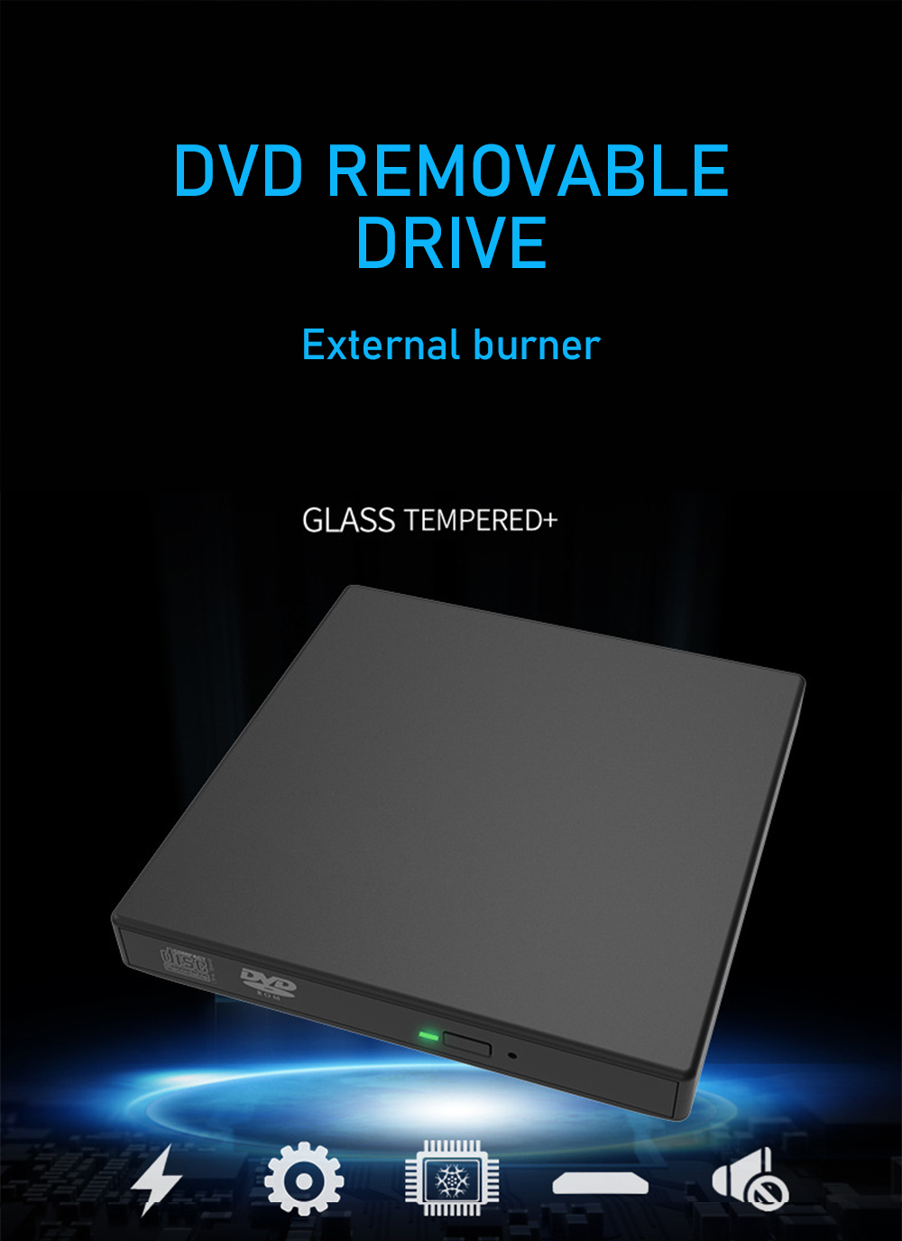 USB2.0 Portable External DVD Optical Drive 24X High-speed Recording Intelligent Noise Cancelling All-in-one Universal CD Burner Mobile Driver Media Player for Notebook Desktop Laptop PC