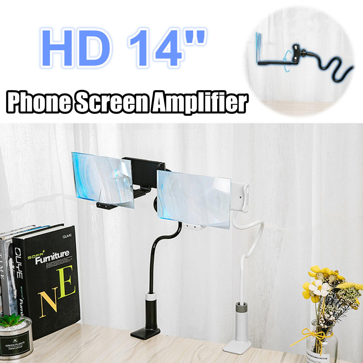 14 Inch Phone Screen Magnifier HD Projection Amplifier Bracket Holder Adjustable